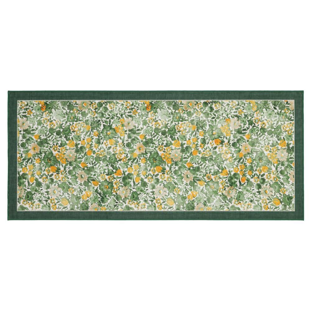 Polyester Runner Rugs Laura Ashley Loveston Floral Chenille Green 2 ft. x 5 ft. Polyester ...