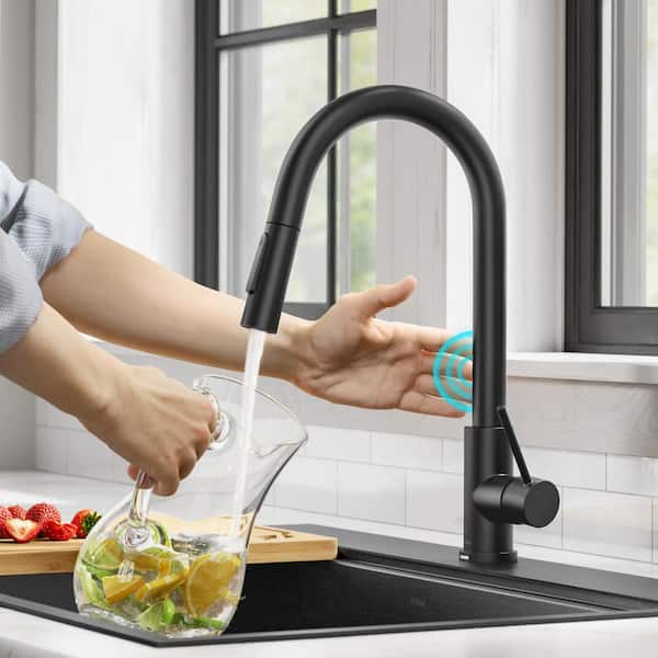 Oletto Single Handle Touch Pull Down Sprayer Kitchen Faucet in Matte Black