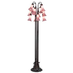 Pond Lily 60 in Mahogany Bronze Victorian 12 Light Dimmable Tree Floor Lamp with Glass Shade