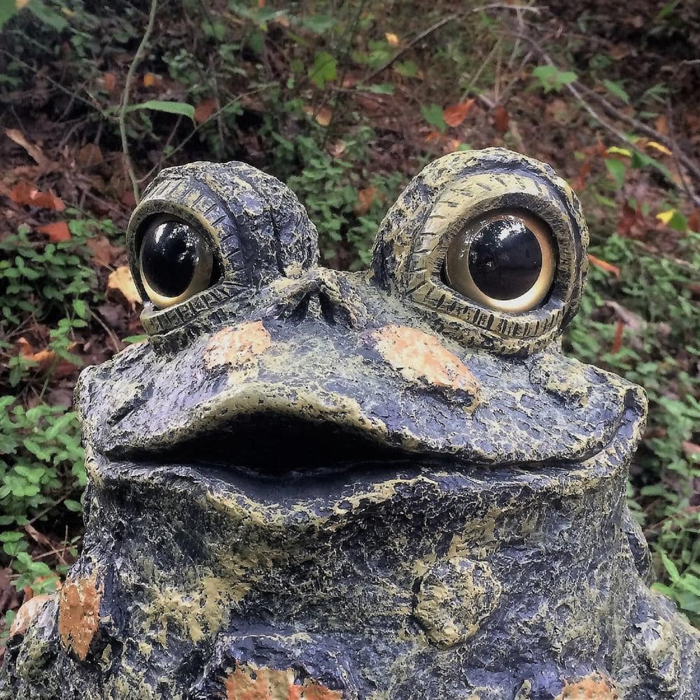 Whimsical Natural Green Handcrafted Garden Toad Statue