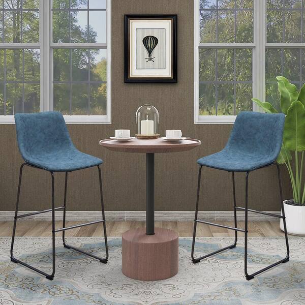 Maypex 29 in. Indigo Faux Leather Upholstered Bar Stool with Low Back (Set of 2)