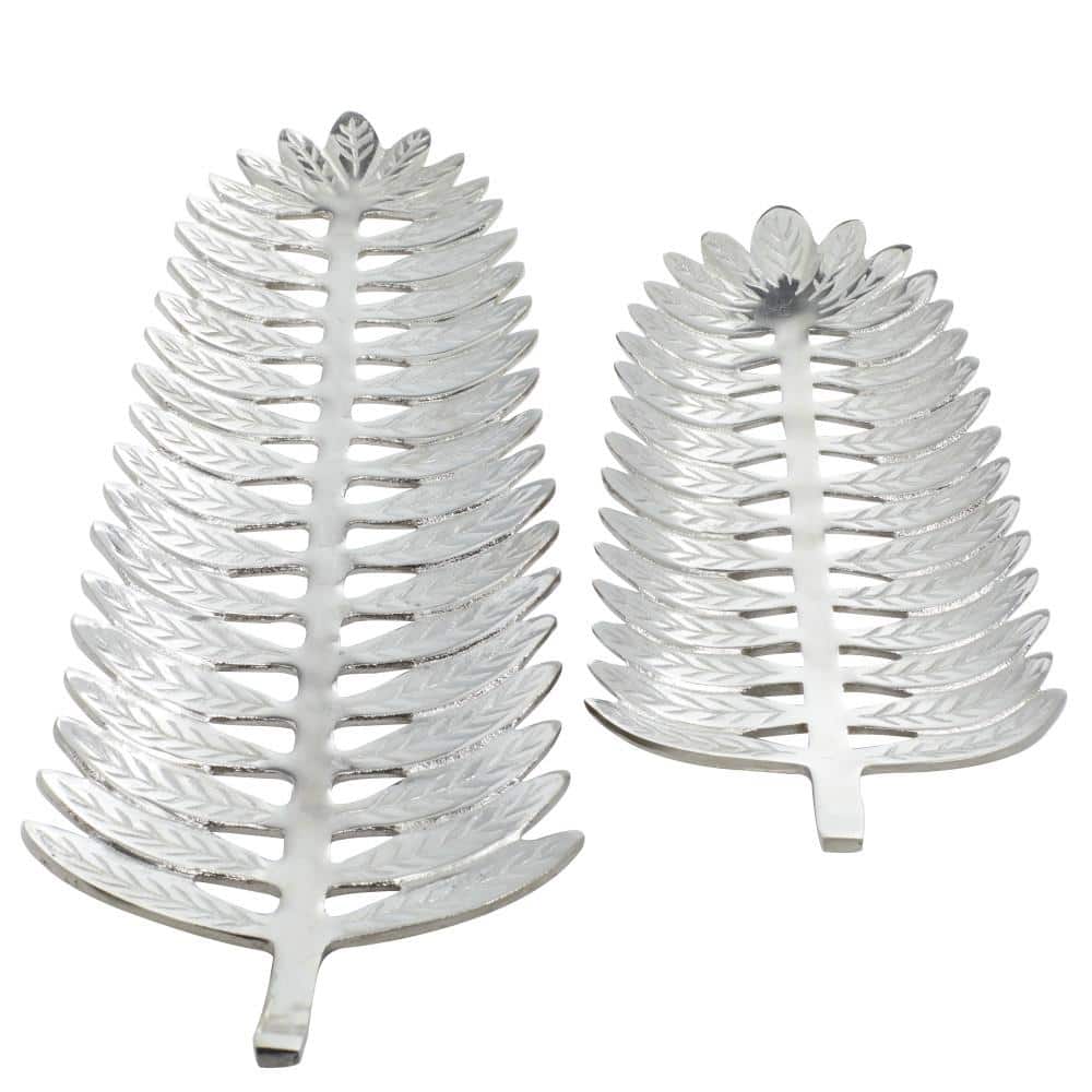 Silver Aluminum Leaf Shaped Decorative Tray Set