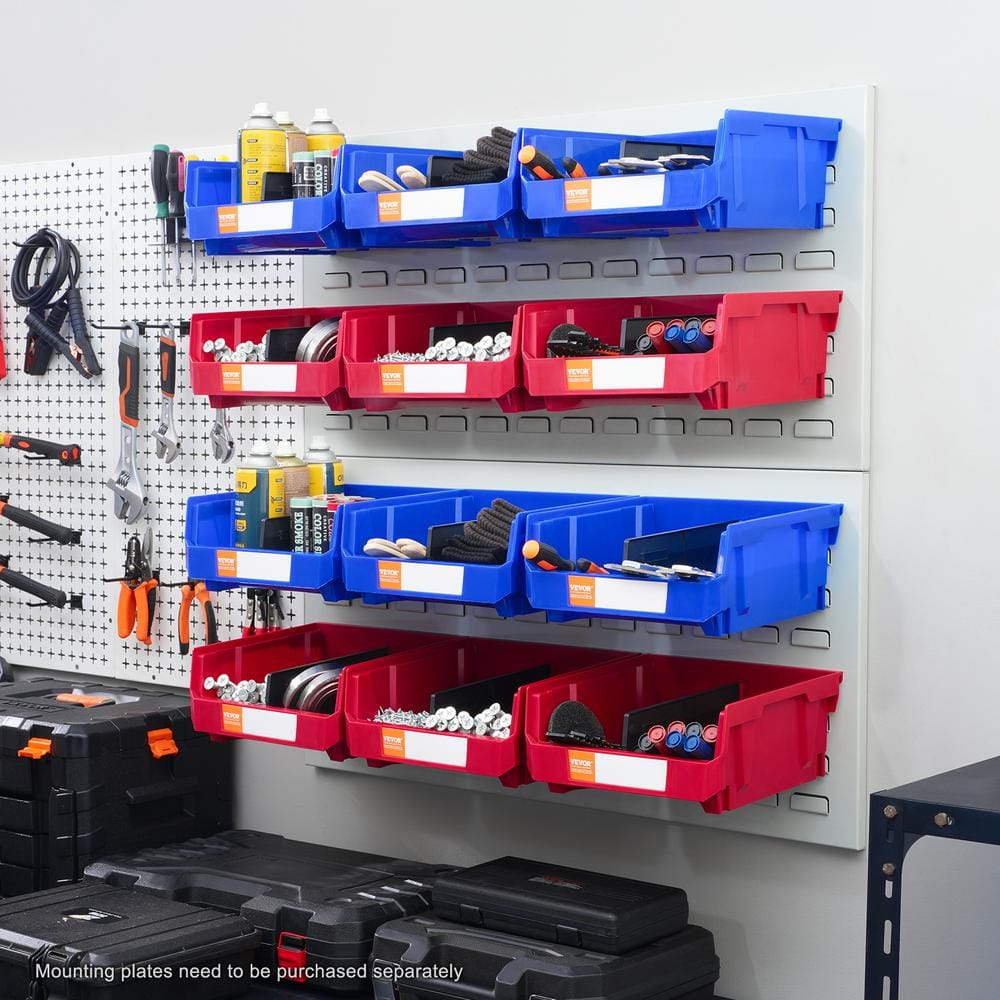 Stackable Blue and Red Plastic Storage Bins Set