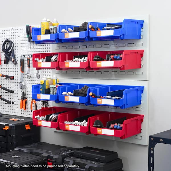 Plastic Storage Bin 11 in. x 11 in. x 5 in. Hanging Stackable Storage Organizer Bin in Blue/Red (6-Pack)