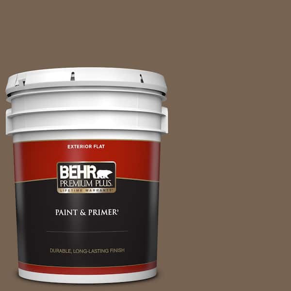 BEHR PREMIUM PLUS 5 gal. Home Decorators Collection #HDC-SM14-4 Tan Bark Trail Flat Exterior Paint & Primer