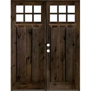 72 in. x 96 in. Craftsman Right-Hand Active 6-Lite Clear Glass Black Stain/Dentil Shelf Double Wood Prehung Front Door