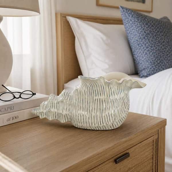 7 in. Ivory Shell Accent Ceramic Bowl