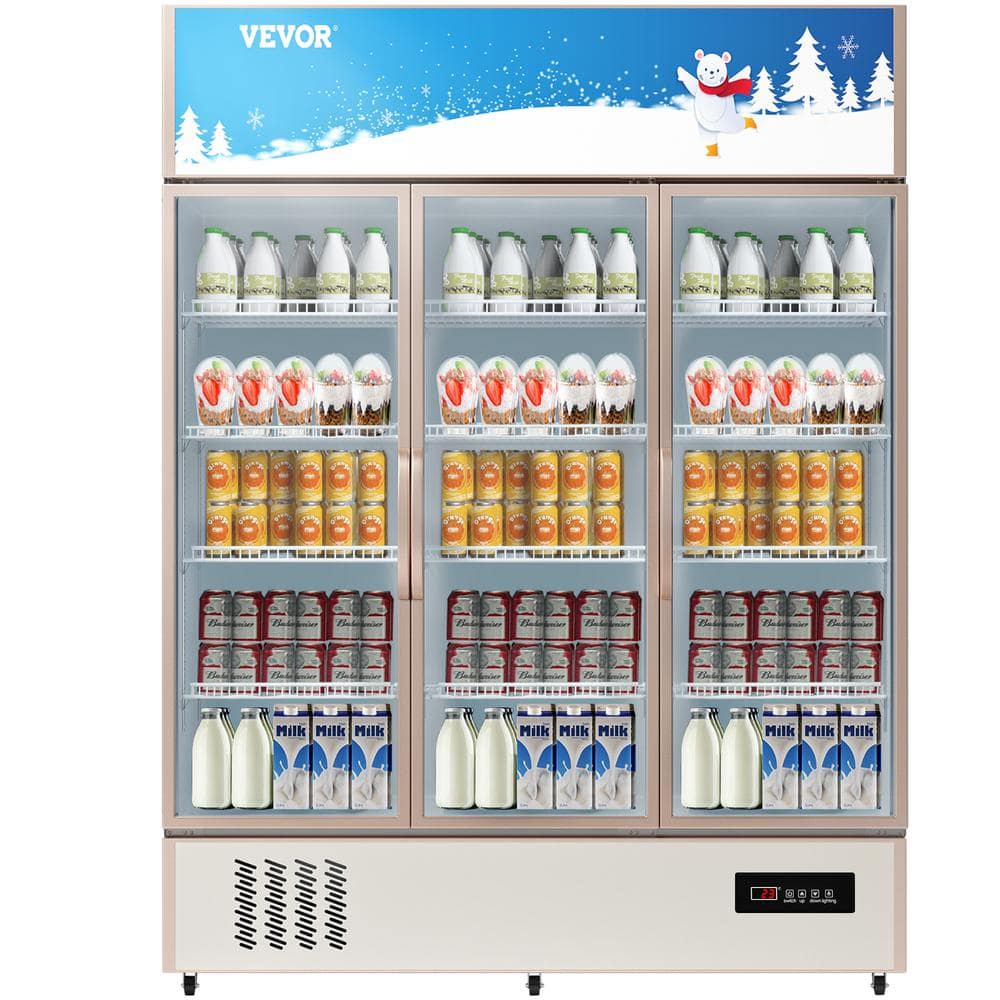 VEVOR Commercial Refrigerator, Display Fridge Upright Beverage Cooler, Glass Door with LED, 35 cu. ft. Triple Swing Door