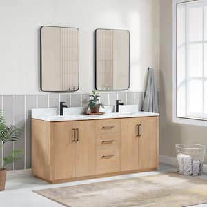 San 72 in.W x 22 in.D x 33.8 in.H Double Sink Bath Vanity in Fir Wood Brown with White Composite Stone Top