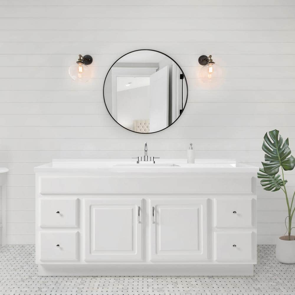 61 Inch Solid White Cultured Marble Vanity Top with Backsplash