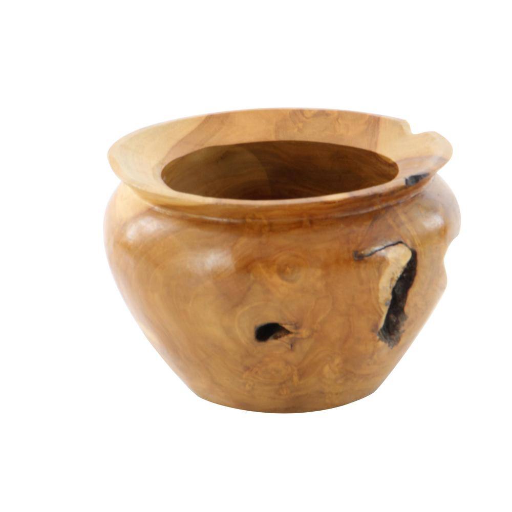Handcrafted Teak Urn-Shaped Decorative Bowl with Unrefined Edge