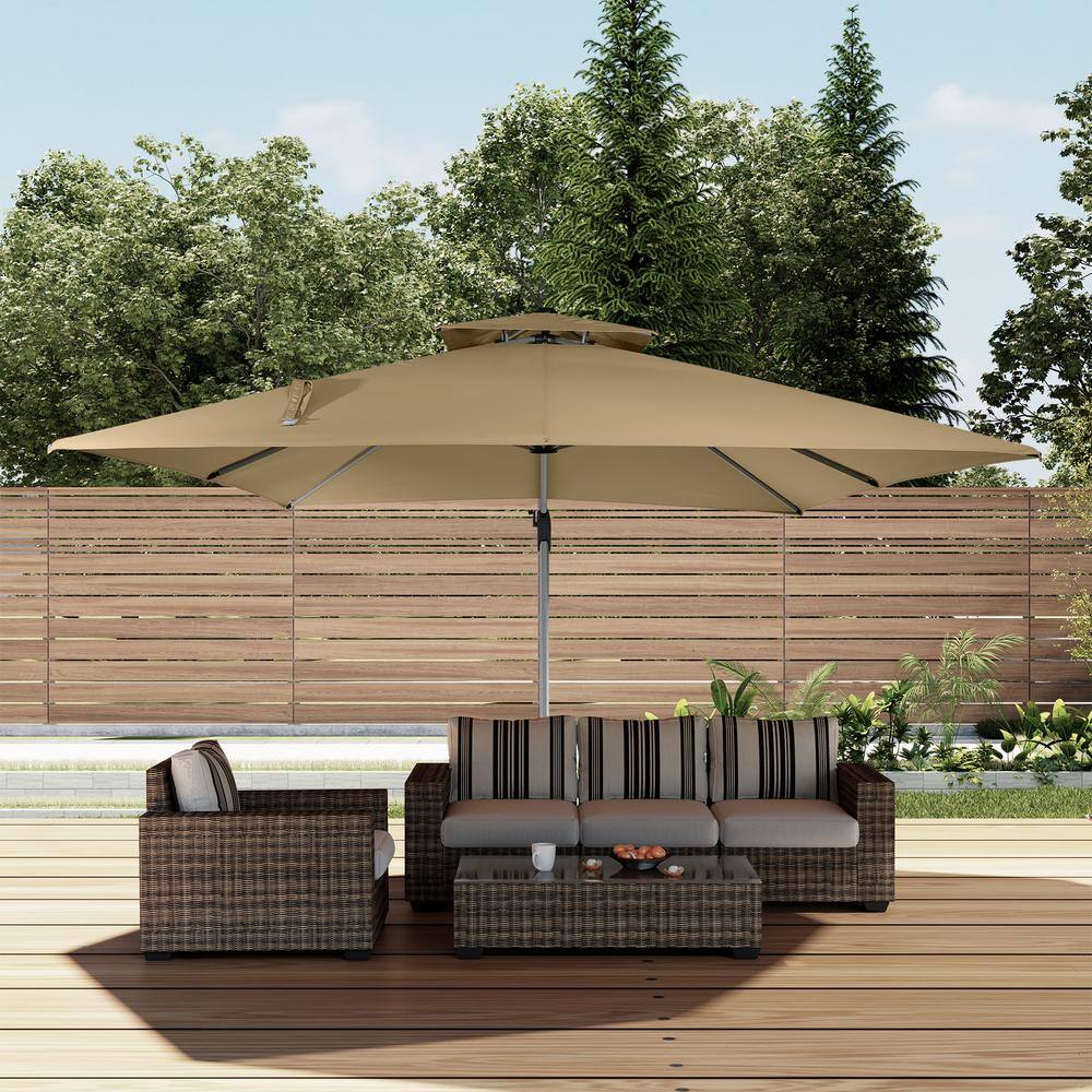 11ft Navy Blue Square Cantilever Patio Umbrella with White Aluminum Pole