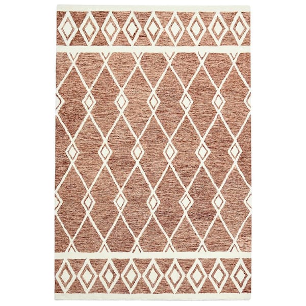 8 ft. x 10 ft. Rust and Red Wool Argyle Hand Hooked Area Rug