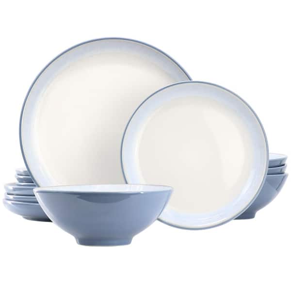 HOMETRENDS Serene Fountain 12Piece Round Stoneware Dinnerware Set in