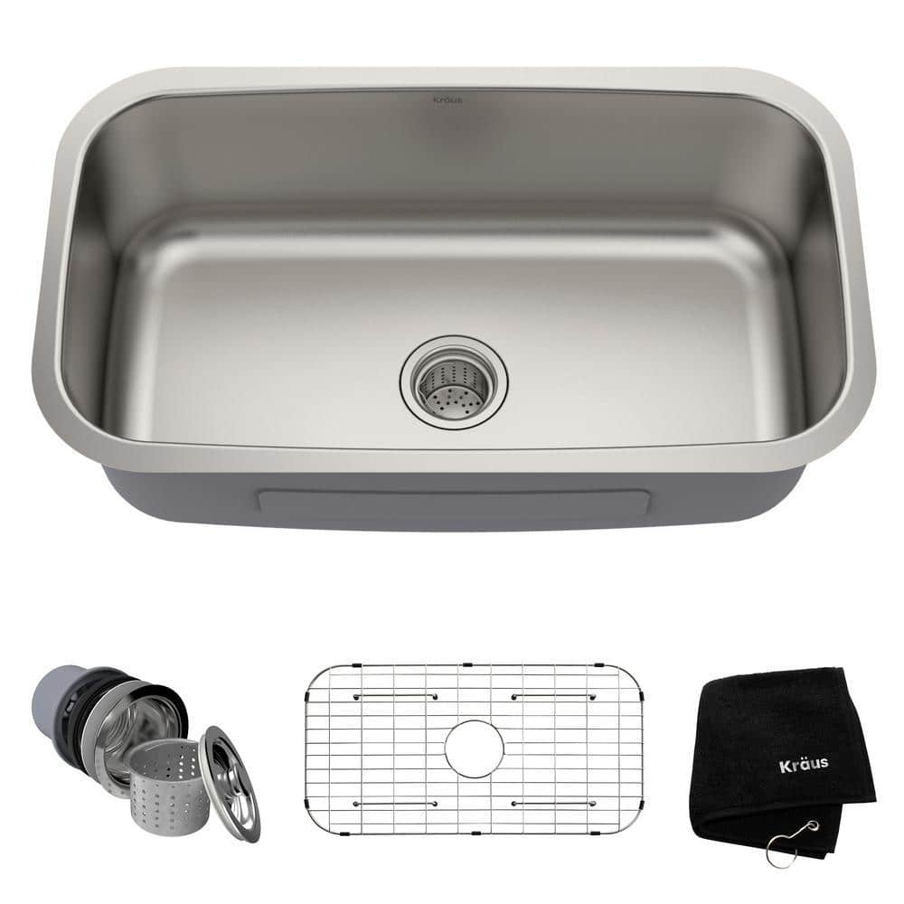 KRAUS Premier Undermount Stainless Steel 31 in. Single Bowl Kitchen Sink, Silver -  KBU14