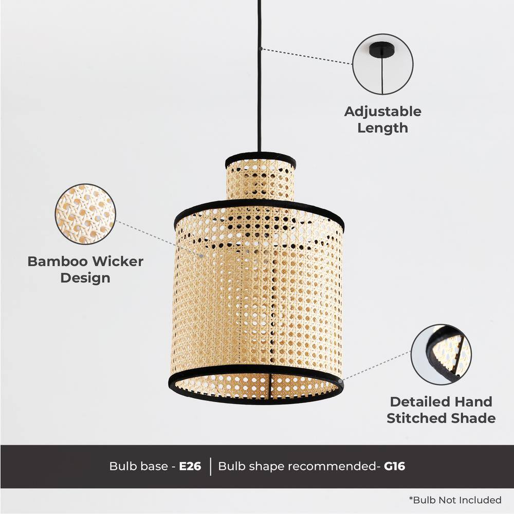 Bohemian Black Mini Pendant with Velvet-Stitched PVC Rattan Shade