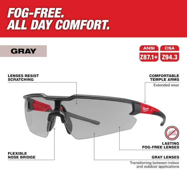 Safety Glasses with Gray Fog-Free Lenses (4-Pack)