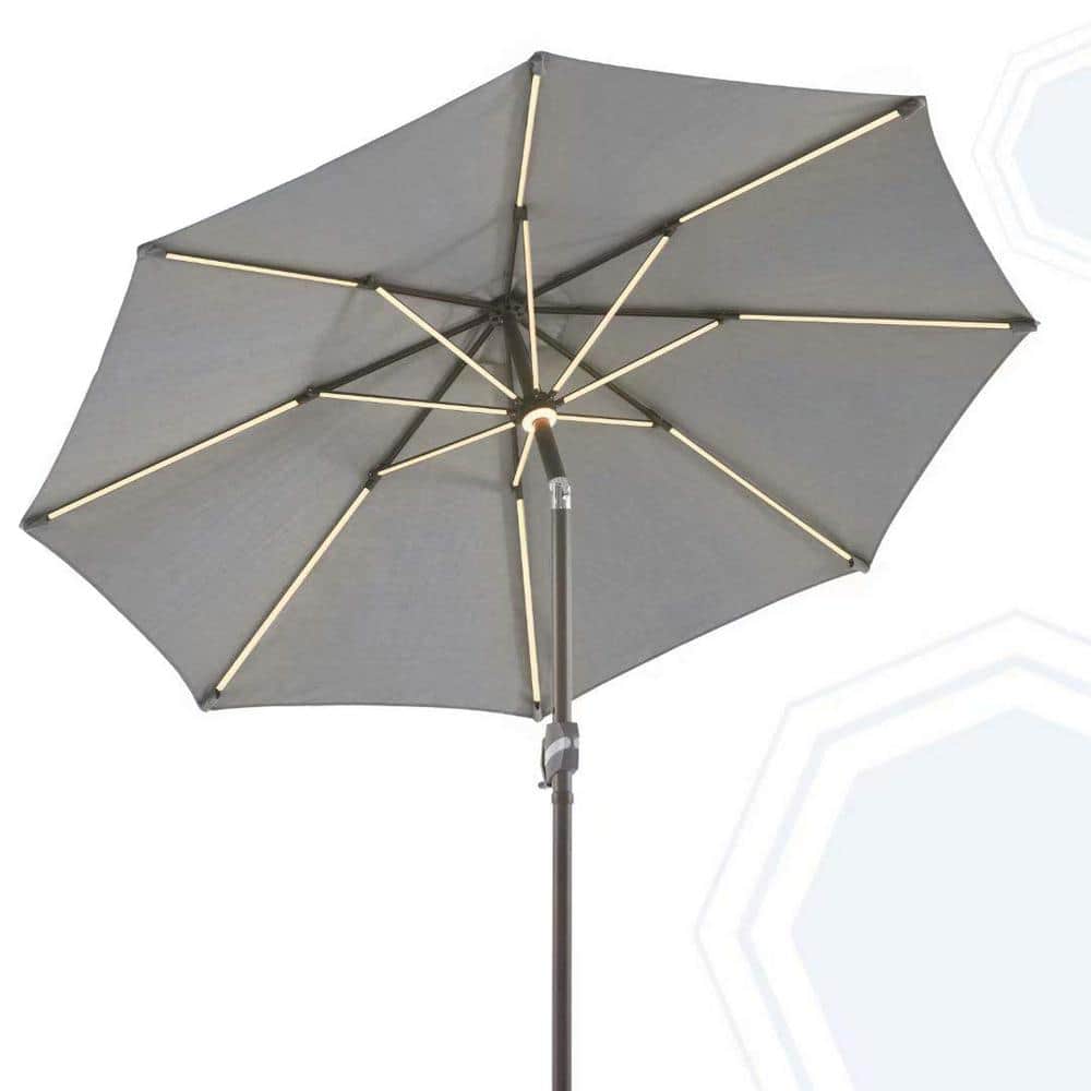 PASAMIC 10 ft. Outdoor Solar Market Umbrellas Patio Umbrella with 16 LED Strip Lights and Hub Light in Dark Grey A0AC13B0-A1H01