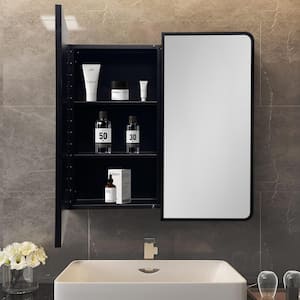 32 in. W x 32 in. H Rectangular Black Metal Wall mount or Recessed Medicine Cabinet with Mirror