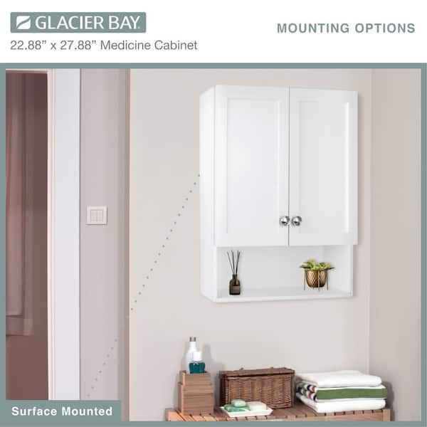 Glacier Bay 22-7/8 in. W. x 27-7/8 in. H Framed Surface-Mount Rectangular Bathroom Medicine Cabinet with Mirror, White