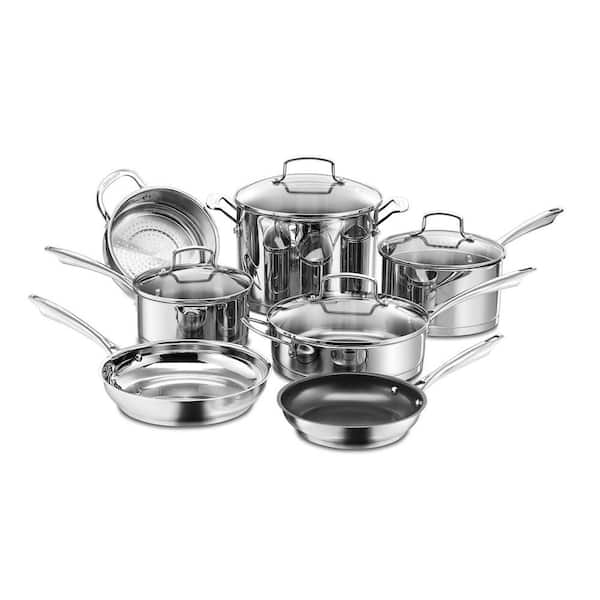 Cuisinart Tri-Ply 10-Piece Stainless Steel Cookware Set with Glass Lids  PTP-10 - The Home Depot