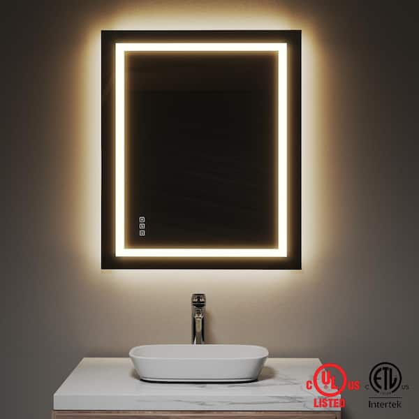 TOOLKISS 30 in. W x 36 in. H Frameless Rectangular Anti-Fog LED Light Wall Bathroom Vanity Mirror Dimmable Bright