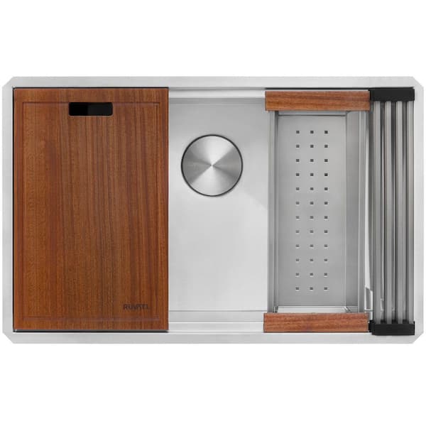 Roma 32 in. Undermount Single Bowl 16-Gauge Stainless Steel Workstation Kitchen Sink with Accessories