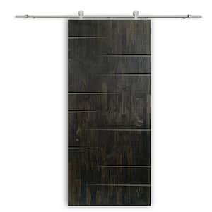 32 in. x 80 in. Charcoal Black Stained Solid Wood Modern Interior Sliding Barn Door with Hardware Kit