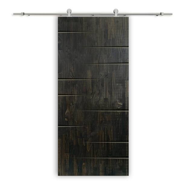 CALHOME 36 in. x 96 in. Charcoal Black Stained Pine Wood Modern Interior Sliding Barn Door with Hardware Kit
