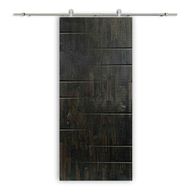 CALHOME 38 in. x 96 in. Charcoal Black Stained Pine Wood Modern Interior Sliding Barn Door with Hardware Kit