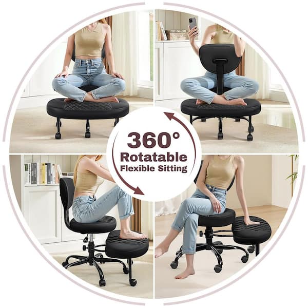 KERDOM Black Occasional Chair Ergonomic Cross Legged Office Chair