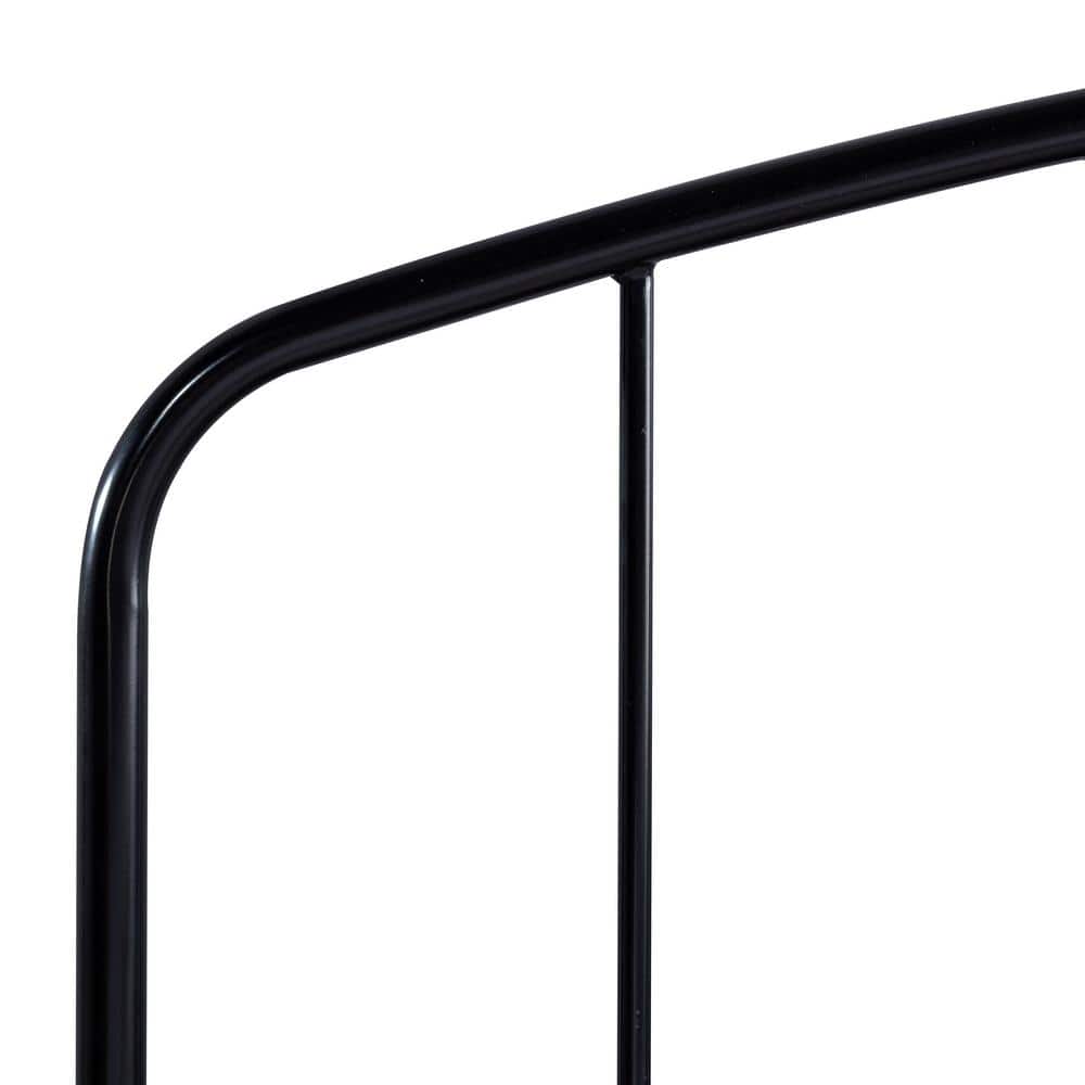 Sleek Satin Black Queen Metal Bed with Arched Spindle Headboard