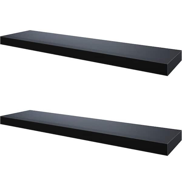 Unbranded 35 in. W x 7 in. D Black Floating Shelves Decorative Wall Shelf Invisible Brackets (Set of 2)
