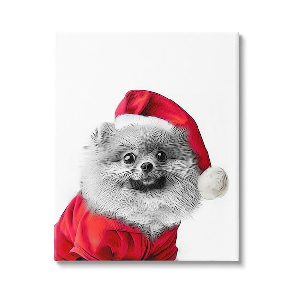 Stupell Industries Pomeranian in Santa Hat byAnnalisa Latella 1 Piece Unframed Graphic Print Animal Poster Art Print 40 in. x 30 in.