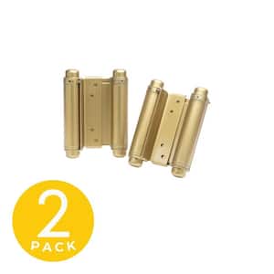 5 in. Bright Brass Full Mortise Double Acting Spring Non-Removable Pin Squared Hinge - Set of 2