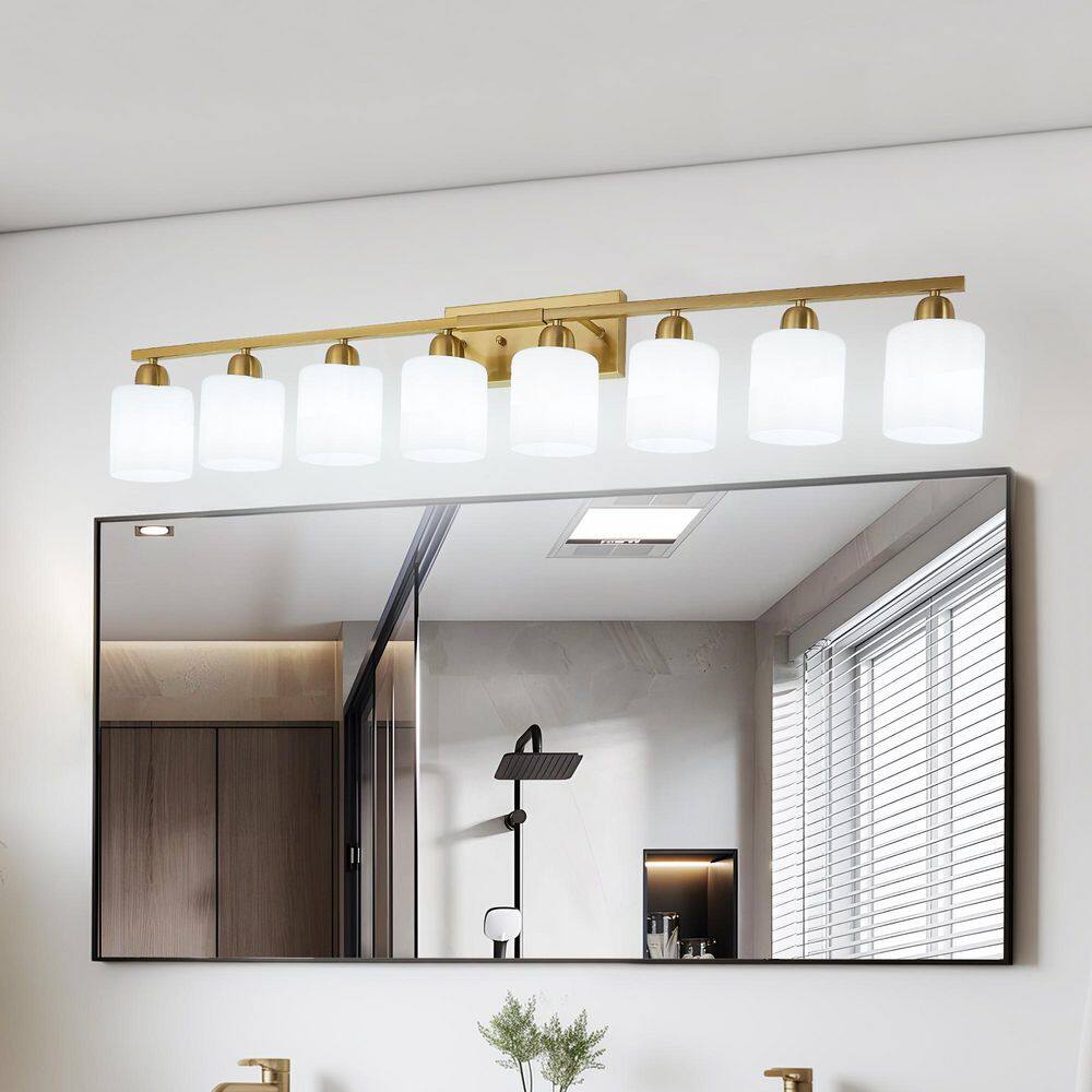 52 in. 8-Light Gold Bathroom Vanity Light Over Mirror, Wall Sconce with White Glass Shades for Dressing Room price history on PriceWatchPro