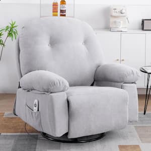 Light Grey Chenille Swivel Recliner Massage Chair with 8-Points Massage Lumbar Heating 5-Modes and Cupholders