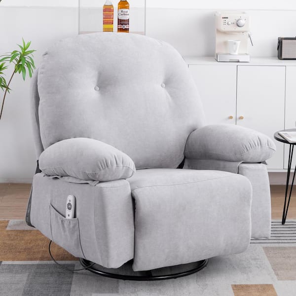 Unbranded Light Grey Chenille Swivel Recliner Massage Chair with 8-Points Massage Lumbar Heating 5-Modes and Cupholders