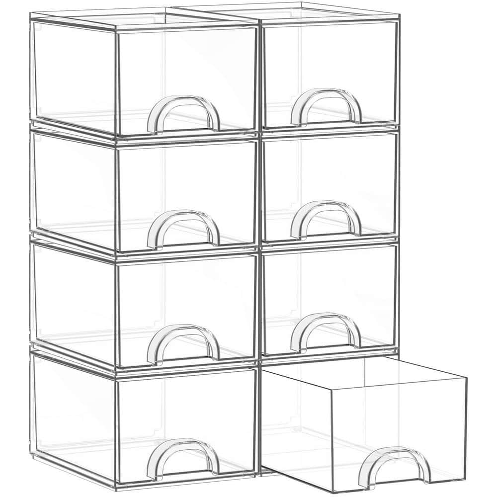 8 Pack Clear Stackable Acrylic Storage Drawers Organizer for Vanity, Cabinet, Desk and Bathroom Storage