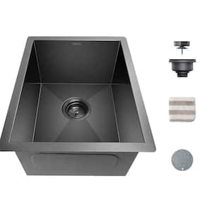 14 in. Gunmetal Black Undermount Single Bowl Stainless Steel Kitchen Sink with Accessories