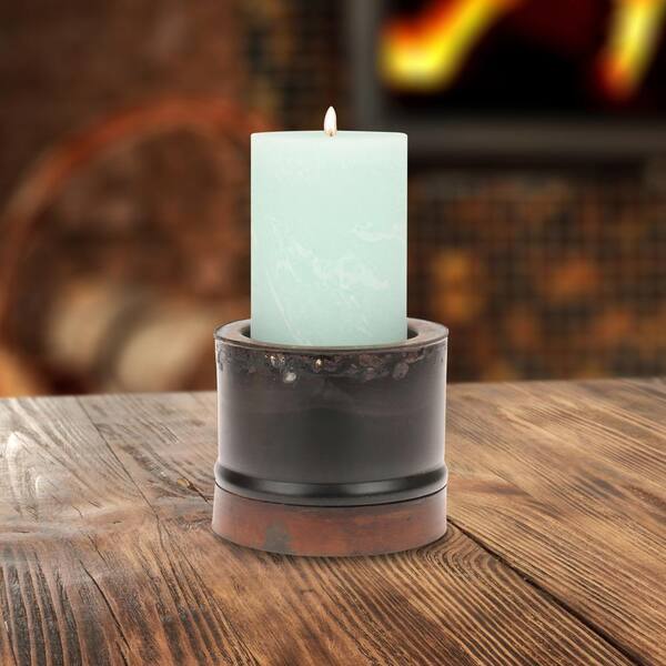 Stonebriar Collection Slate and Rust Brown Metal Candle Holder