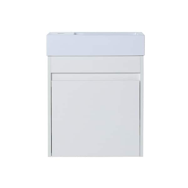 Kahomvis 18.1 in. W x 10.2 in. D x 22.8 in. H Float Mounting Bath Vanity in White with White Basin Top
