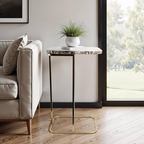 15 in. Black Rectangle Stone Agate Top Contemporary End Table