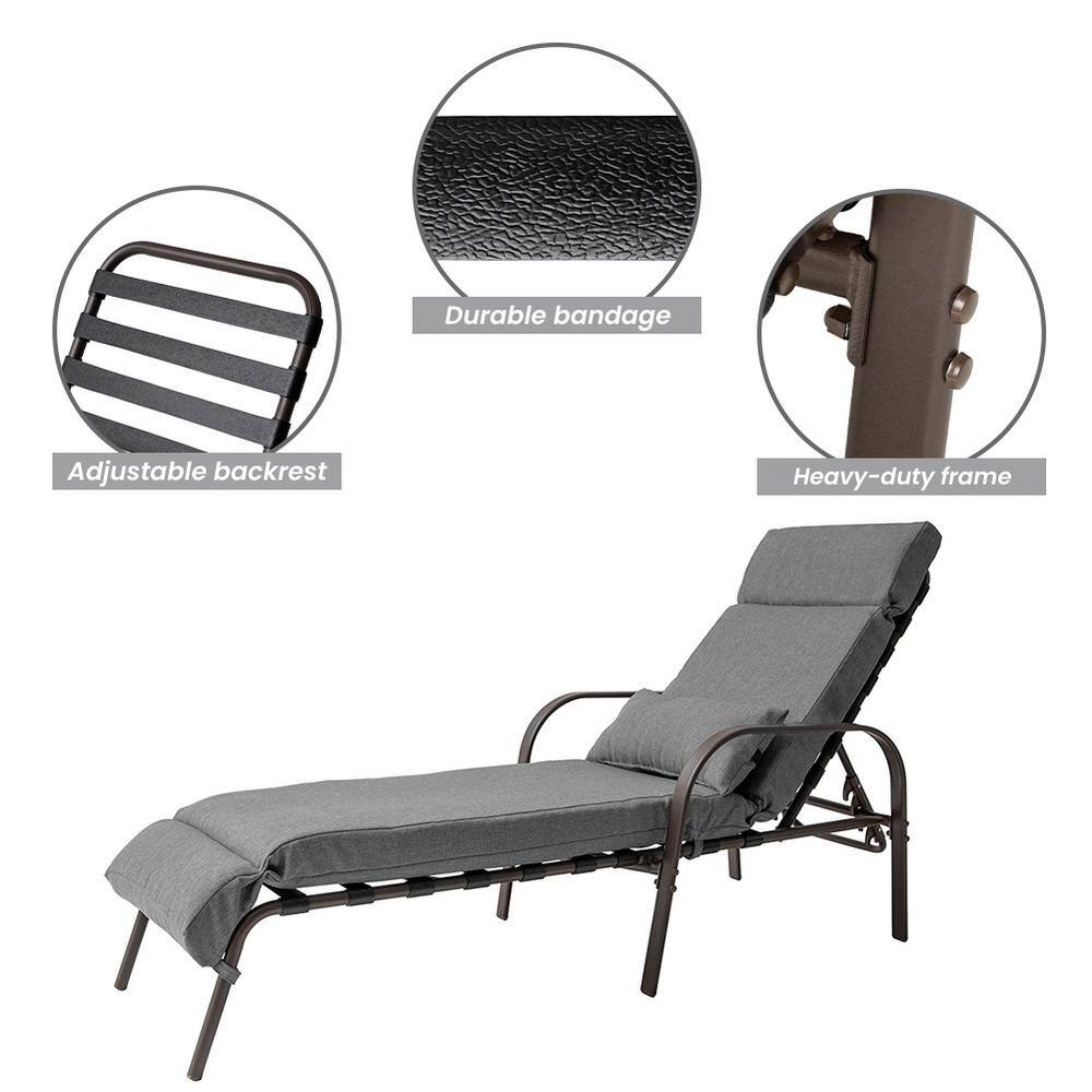 Coastal Breeze Dark Gray Adjustable Outdoor Chaise Lounge with Cushion