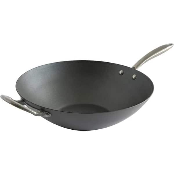 Adrinfly 14 in. Aluminized Steel with Nonstick Coating Spun Wok with Stainless Steel Handles Compatible with Induction Stoves