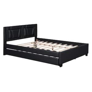 Black Wooden Frame Queen Size Platform Bed with Twin Size Trundle