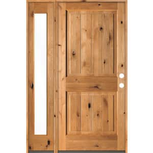 50 in. x 80 in. Rustic Knotty Alder 2 Panel Left-Hand/Inswing Clear Glass Clear Stain Wood Prehung Front Door w/Sidelite