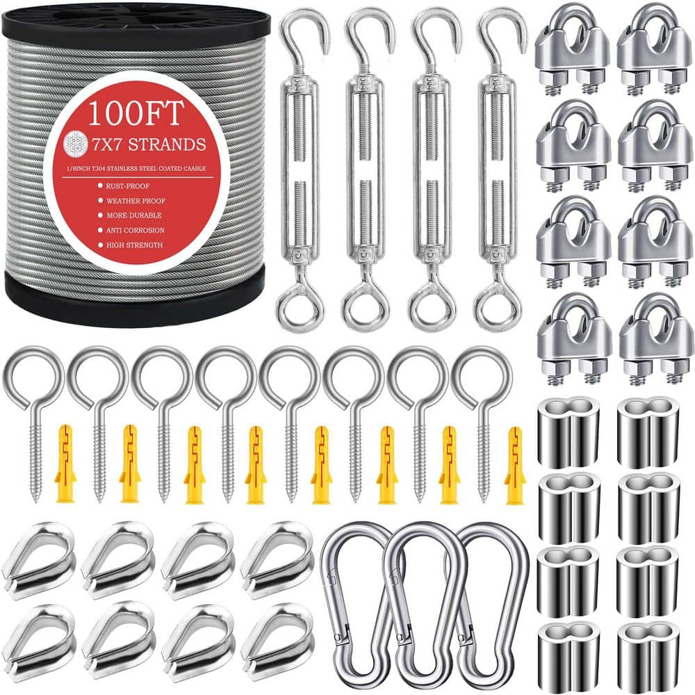 1/8 in. x 100 ft. Wire Rope, 304 Stinless Steel Cable with M5 Turnbuckle-Gardening, Picture Hanging, Clothesline Wire price history on PriceWatchPro