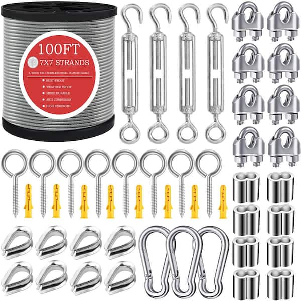 Laybus 1/8 in. x 100 ft. Wire Rope, 304 Stinless Steel Cable with M5 Turnbuckle-Gardening, Picture Hanging, Clothesline Wire