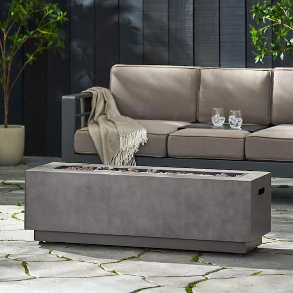 Noble House Reign Concrete Rectangular Metal Outdoor Patio Fire Pit (No Tank Holder)